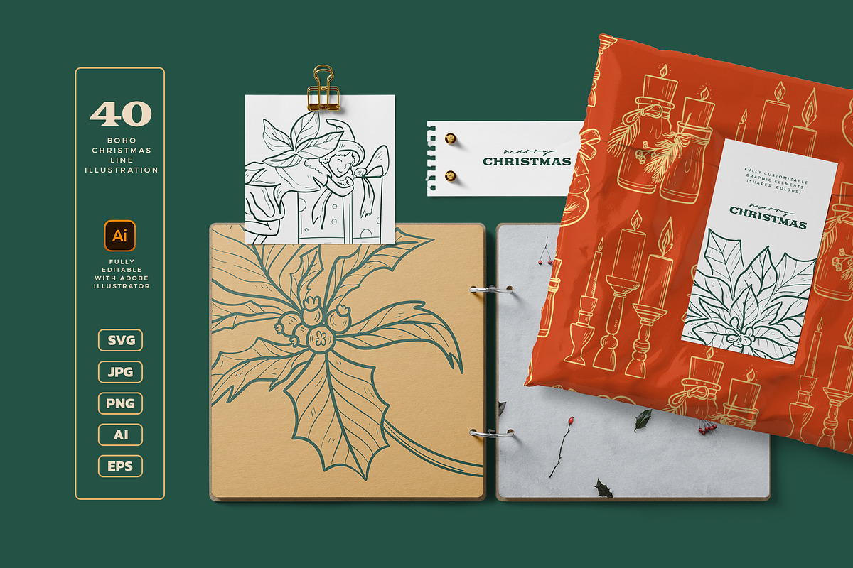 Boho Christmas, a Decorative Illustration by KetteCreate (Photo 2 of 13)