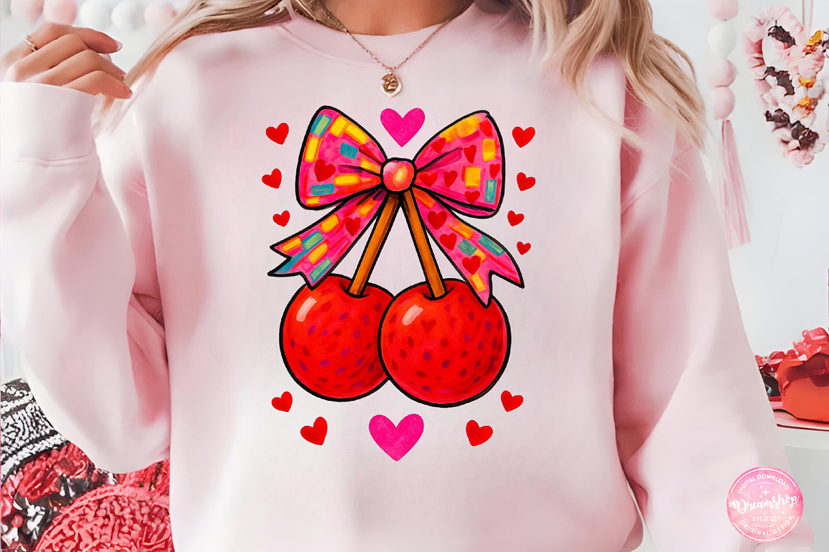 Cherries In Yarn Texture With Bow, an Illustration by CreationArt (Photo 3 of 5)