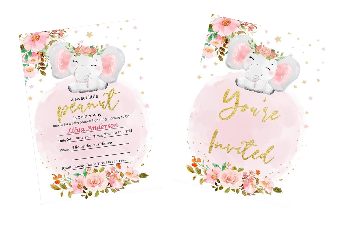 Elephant baby shower invitation card, an Invitation Template by CELEBRATE LIFE (Photo 2 of 2)