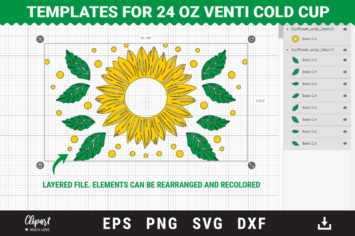 Sunflower Wrap Venti Cold Cup 24 Oz, an Object Graphic by ClipartMuchLove (Photo 3 of 4)