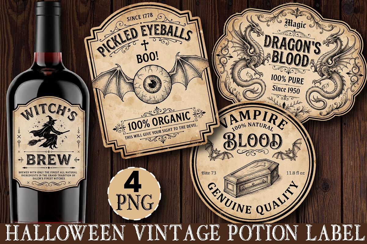 Halloween Vintage Potion Label PNG, a Seasonal Illustration by Canvas Craft (Photo 1 of 5)