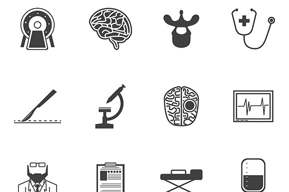 Neurosurgery Black Vector Icons Set