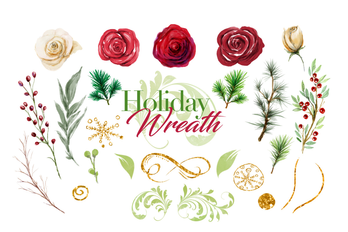 Watercolor Flowers-Christmas Wreath, an Illustration by Feather Grace Designs (Photo 5 of 6)