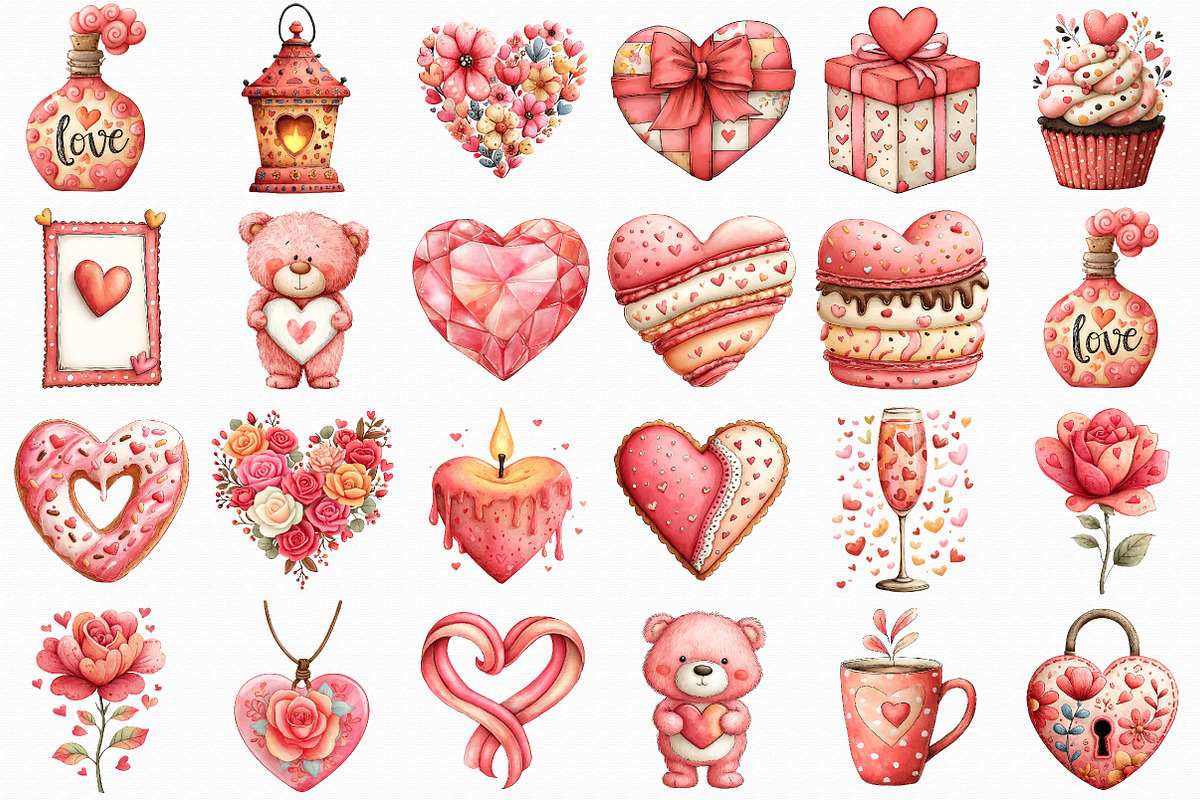 Watercolor Valentine's Day Clipart, an Illustration by Libby Wishes (Photo 2 of 7)