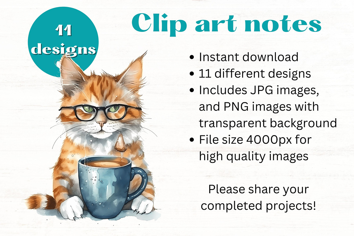 Cats with Coffee clipart x11, an Animal Illustration by Mermaids Cove (Photo 9 of 9)