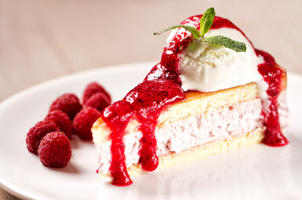 Slice of cake with ice cream. High quality photo., a Food & Drink Photo by FoodStock