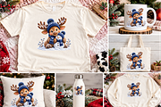 Snowy Reindeer Hugging Snowman, a Seasonal Illustration by Printable Design Store (Thumbnail 2 of 3)