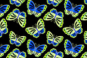 Butterflies Neon Blue on Black, a Pattern Graphic by Sharon Schwalbe (Thumbnail 2 of 2)