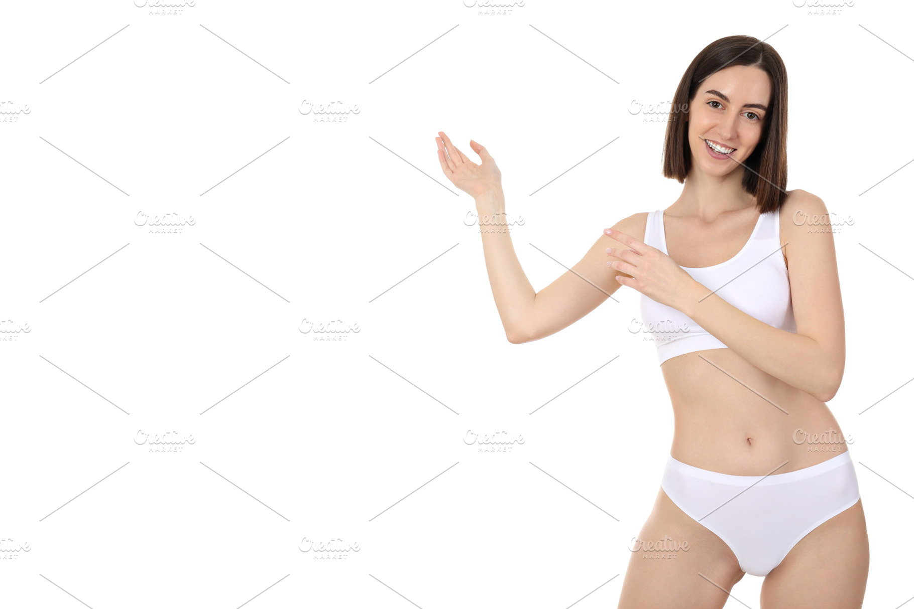 Concept of weight loss, young woman isolated on white background, a Person Photo by AtlasStudio PRO