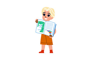 Smiling child showing open book with, an Object Illustration by pikepicture