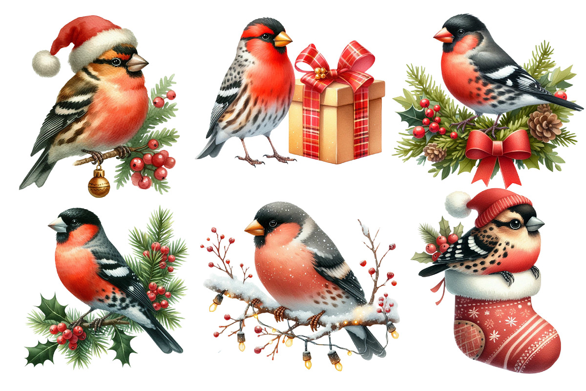 Christmas Grosbeak Birds Clipart, an Illustration by Designworld (Photo 5 of 6)