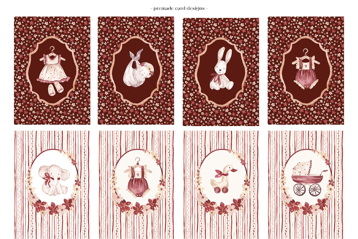 Retro Baby Shower Set, an Object Illustration by SirenaArt (Photo 11 of 21)