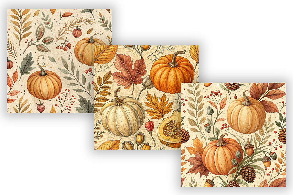 Vintage Pumpkin Botanical Pattern, a Pattern Graphic by FloridPrintables (Photo 3 of 9)