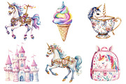 Watercolor Cute Unicorn Clipart, a Seasonal Illustration by CitraGraphics (Thumbnail 2 of 5)