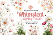Whimsical Spring Flower Clipart, an Illustration by DreamArtGraphic (Thumbnail 1 of 4)