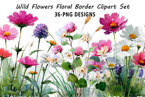 Wild Flowers Floral Border Clipart S, an Illustration by Daily.Designs
