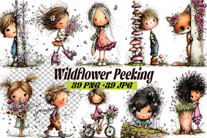 Whimsical Peeking Girl Clipart, an Illustration by one-touch