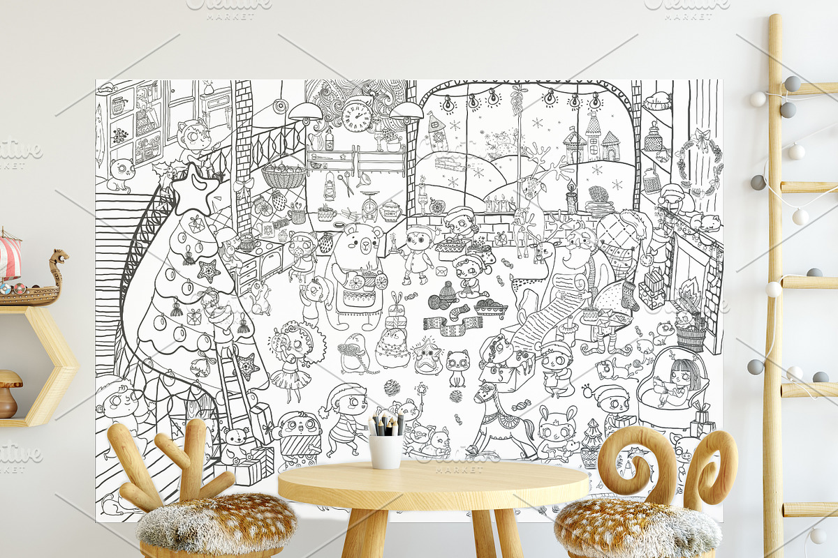 Santa Claus House coloring page, a Decorative Illustration by JaneLane (Photo 2 of 3)