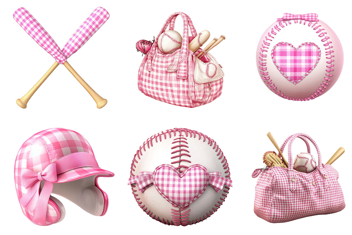 Pink Gingham Baseball Clipart, an Illustration by Designking (Photo 4 of 5)