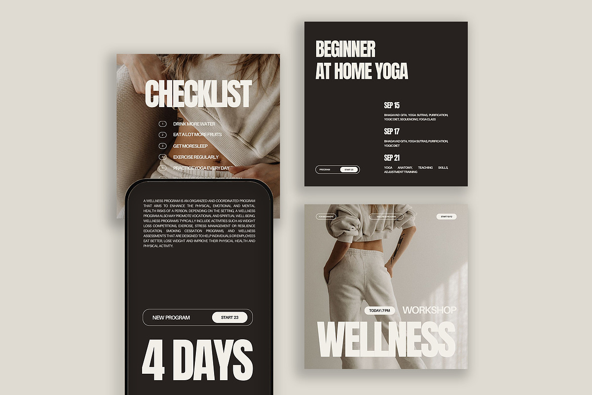 Wellness Instagram Templates Canva and Photoshop