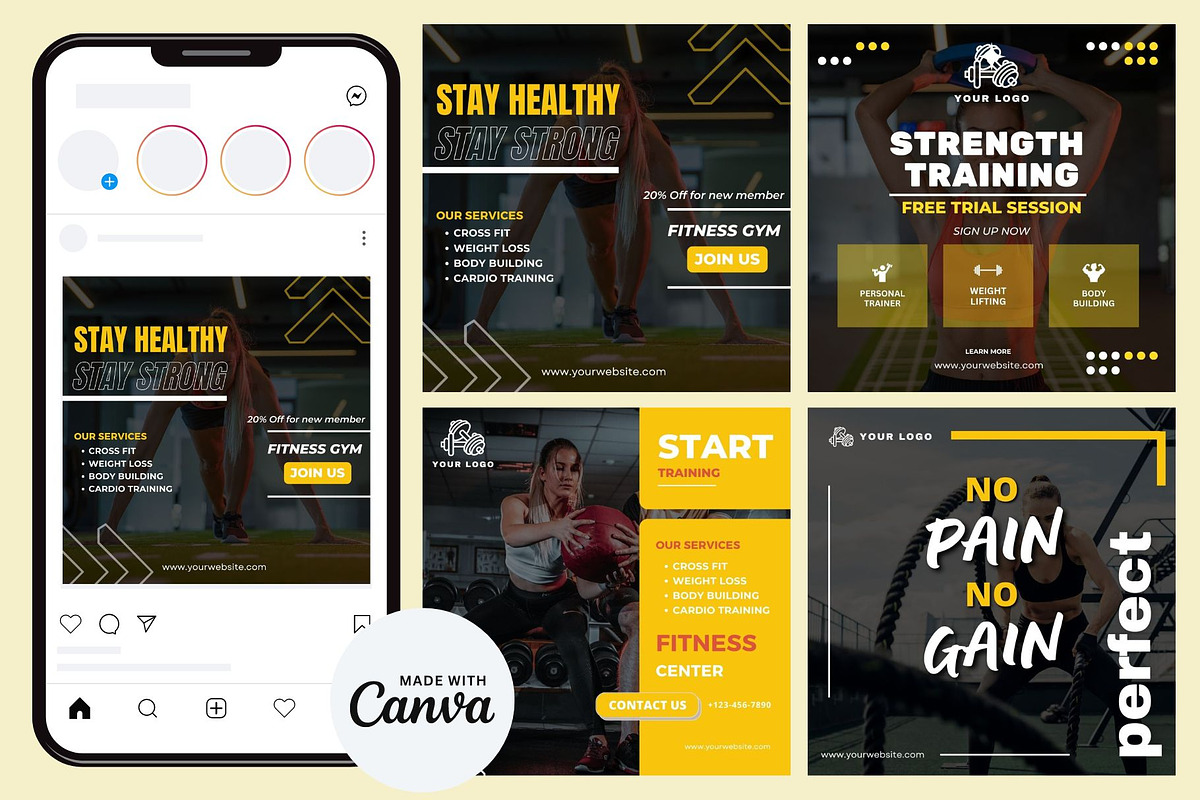 Women Gym Instagram Templates, a Social Media Template by TemplatePlus.net