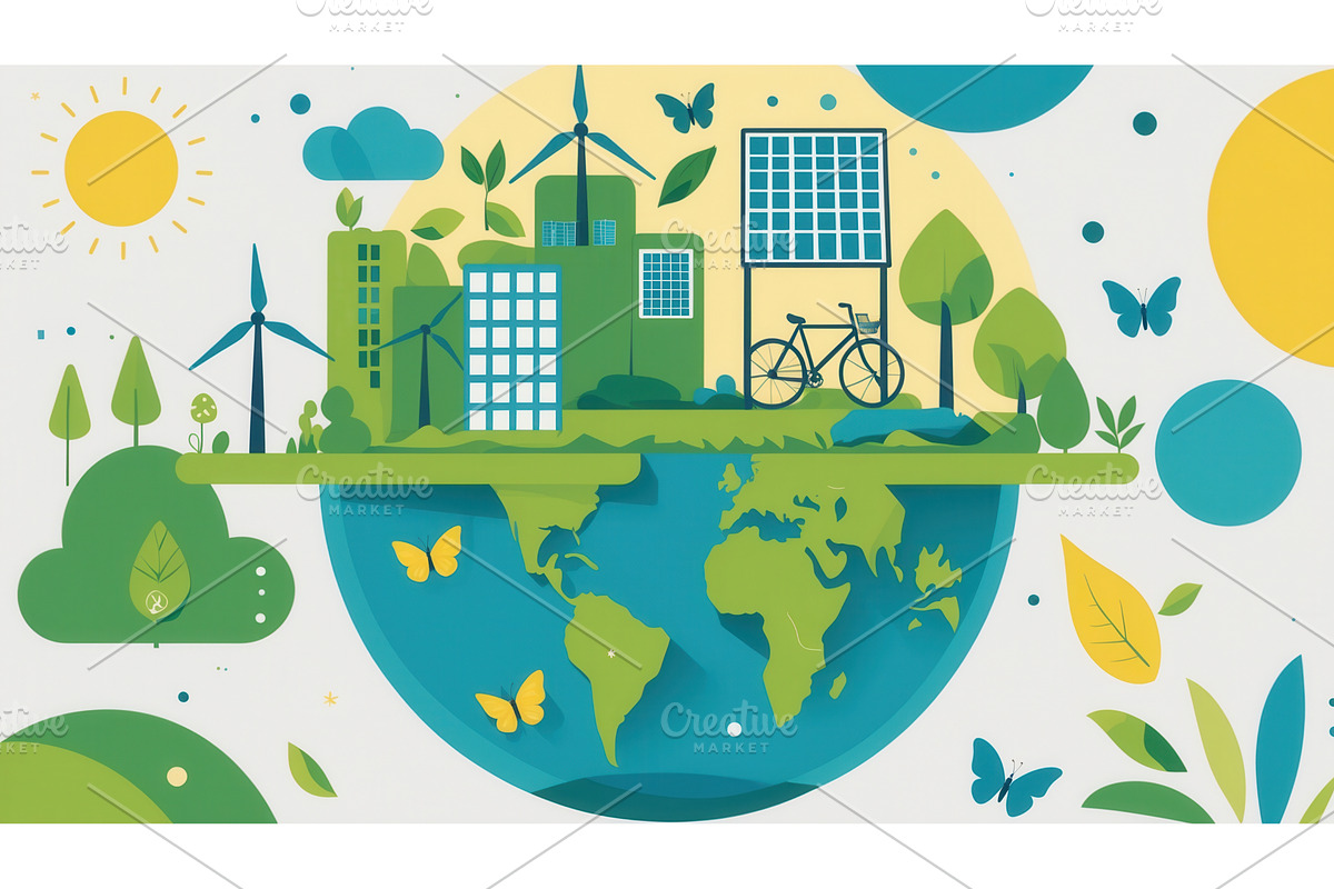 Sustainable city concept with, an Illustration by tilialucida