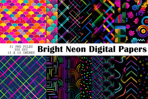 Bright Neon Digital Papers, a Pattern Graphic by CreationArt