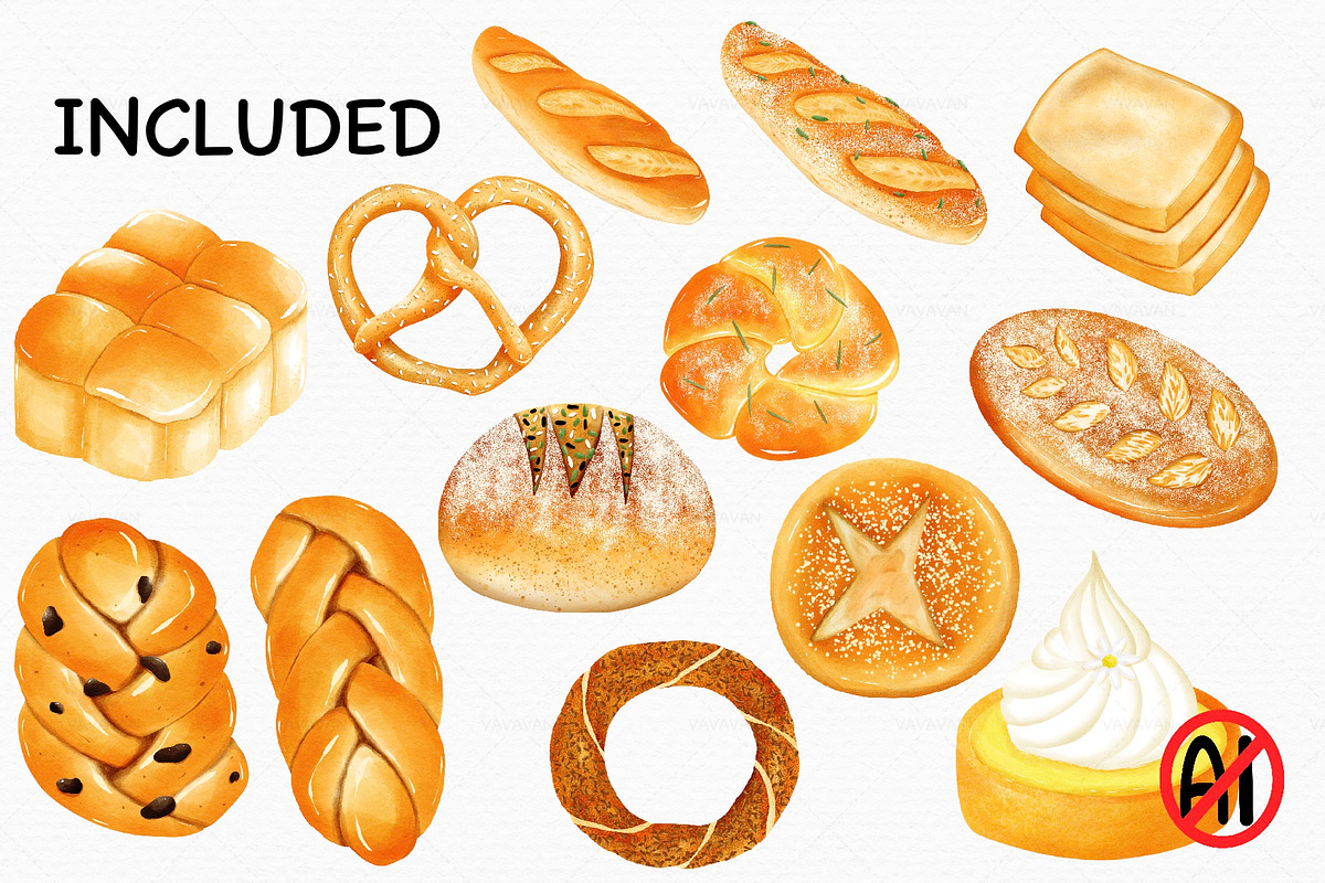 Watercolor Bakery Lover Clipart, a Food Illustration by Vavavan Artwork (Photo 4 of 4)