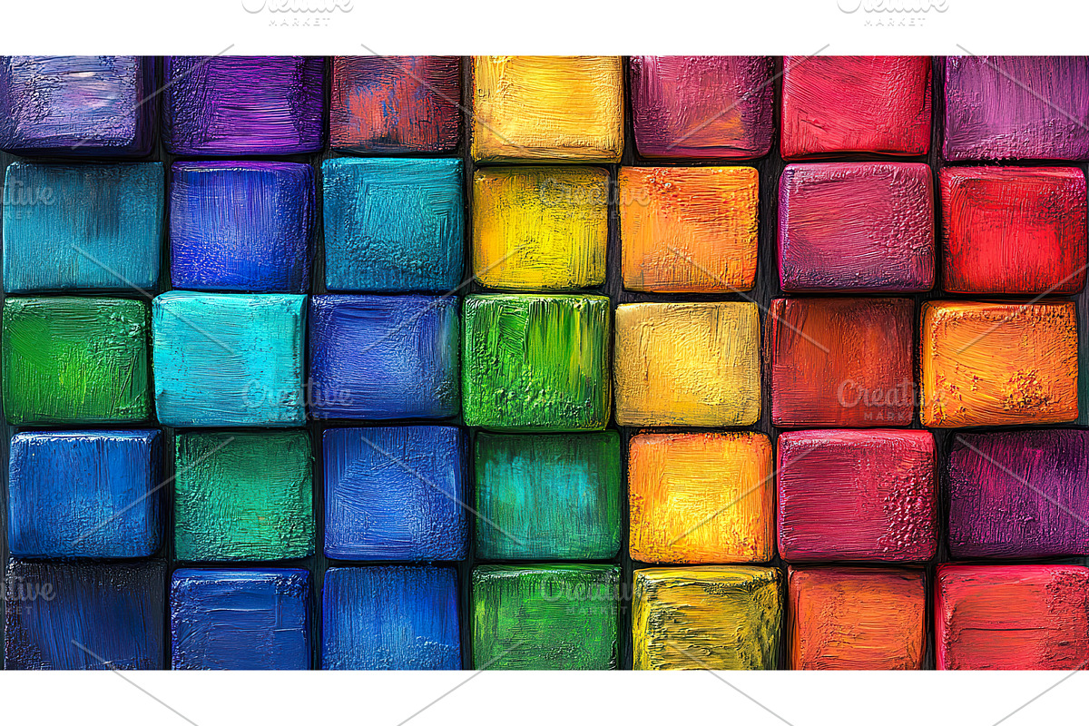 Vibrant multicolored painted cube, an Illustration by Lermont51