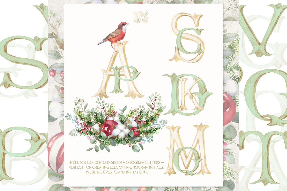 Vintage Christmas Watercolor Clipart, a Decorative Illustration by WonderWonder (Photo 3 of 8)