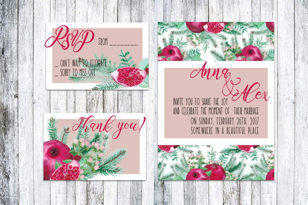 Watercolor Pomegranates Floral Set, a Decorative Illustration by WBS Design (Photo 2 of 7)