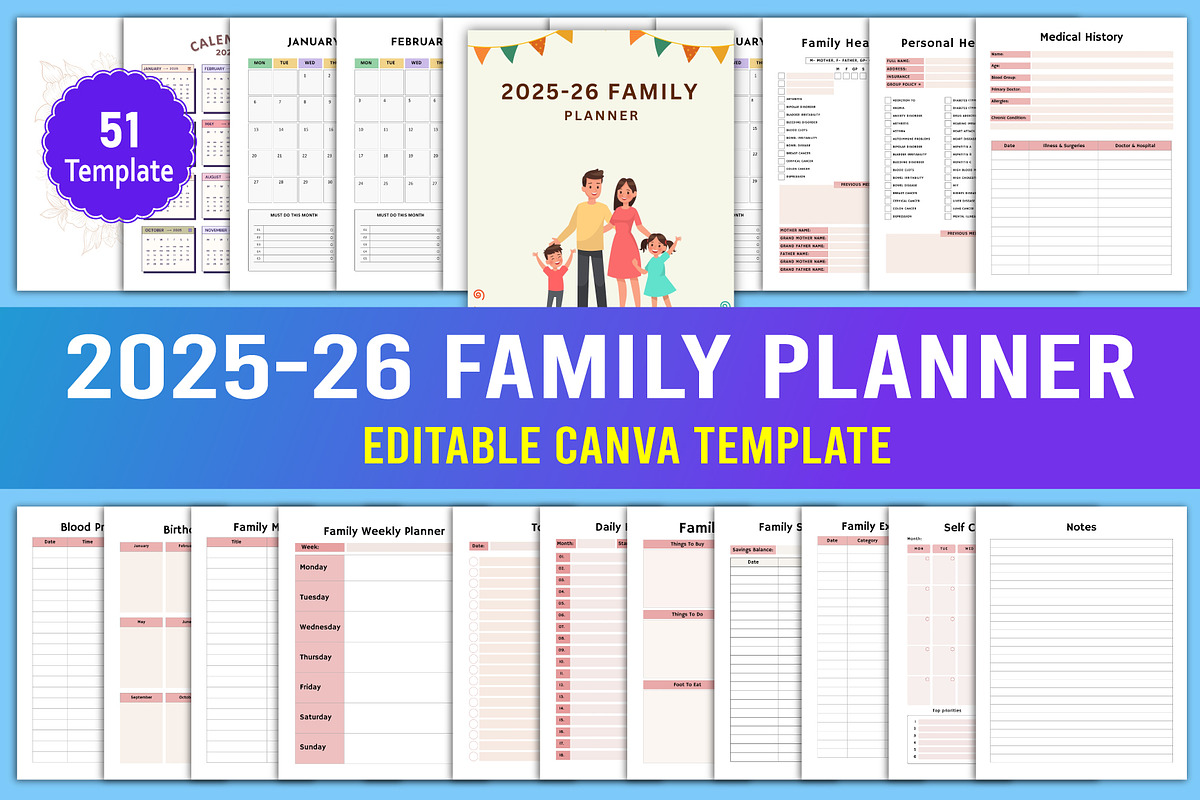 2025-26 Family Planner Canva, a Stationery Template by Designmela01 (Photo 1 of 6)