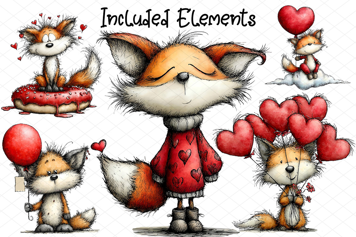 Whimsical Valentine Fox Clipart, an Illustration by cherrydesign (Photo 2 of 4)