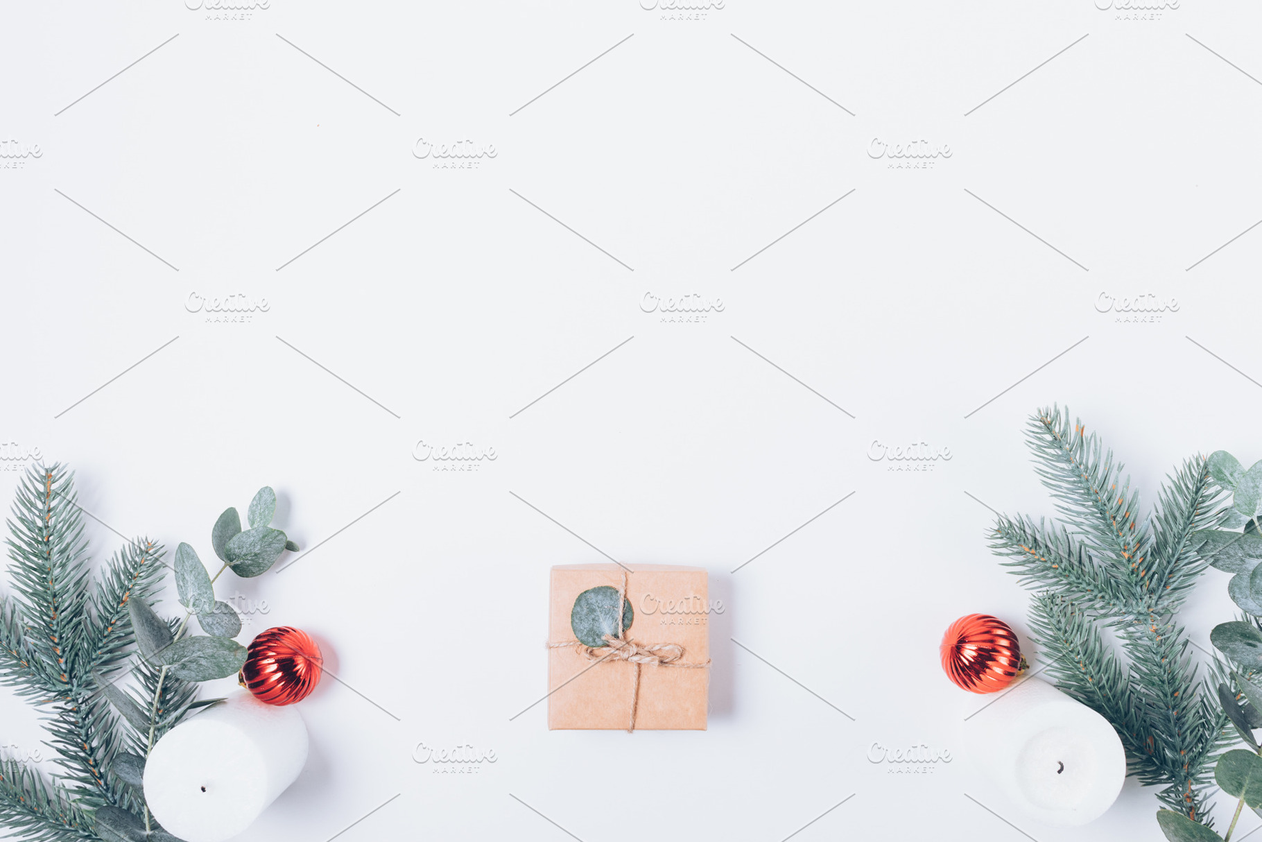 Christmas gift box next to fir branches, a Holiday Photo by progressman