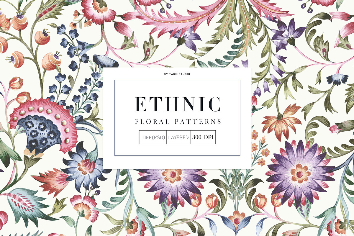 Ethnic Florals Watercolor Chintz!, a Pattern Graphic by Pink Linen (Photo 1 of 12)