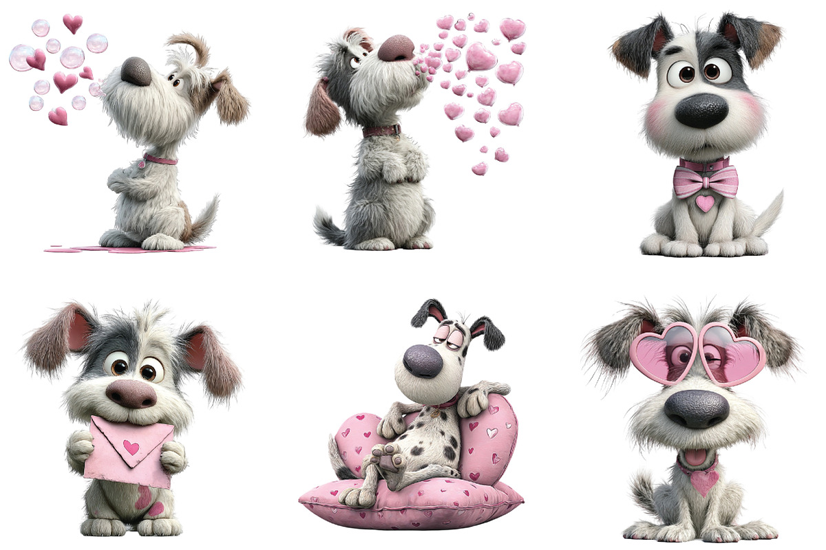 Whimsical Valentine Cute Dog Clipart, an Illustration by CraftArtStudio (Photo 3 of 6)