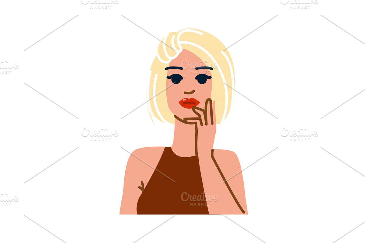 Portrait of thinking blond woman, an Object Illustration by pikepicture