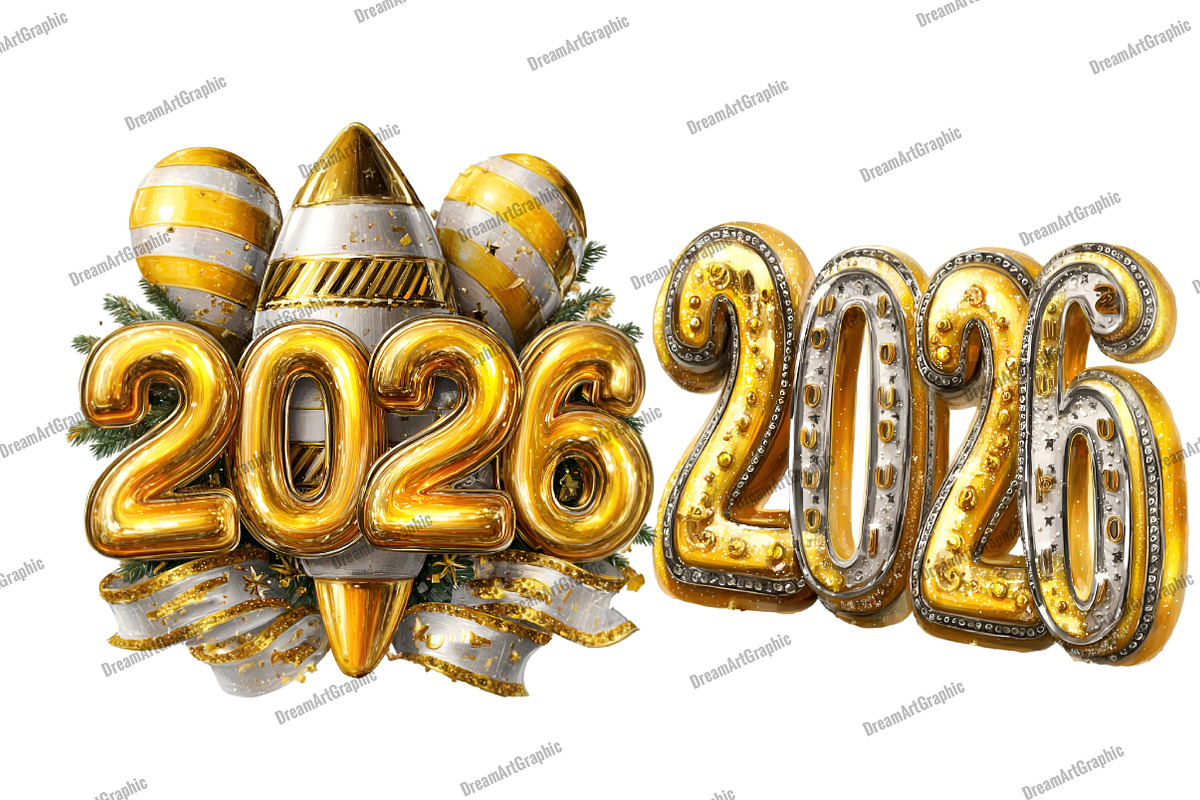 2026 New Year Ballons Clipart, an Illustration by DreamArtGraphic (Photo 3 of 5)