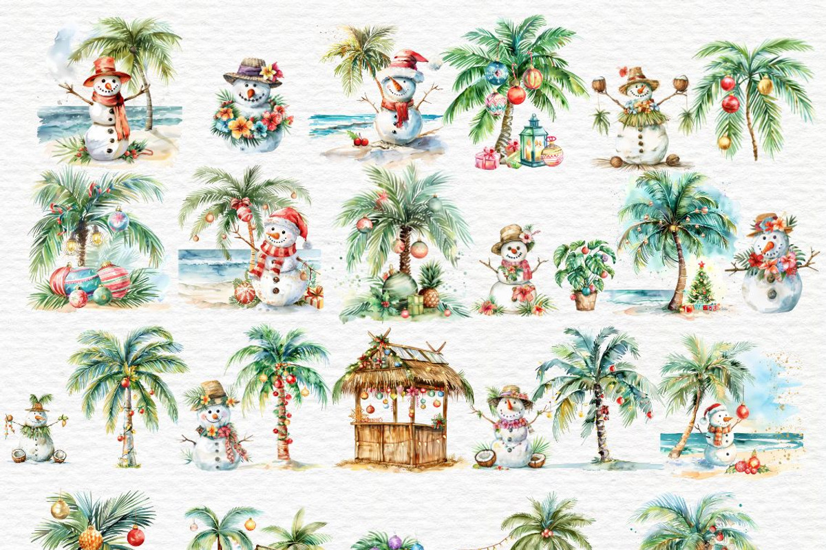 Tropical christmas watercolor clipar, a Seasonal Illustration by Invite to Clipart (Photo 2 of 7)