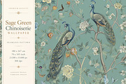 Sage Green Chinoiserie Wallpaper, a Wallpaper Graphic by by creative paper (Thumbnail 2 of 20)