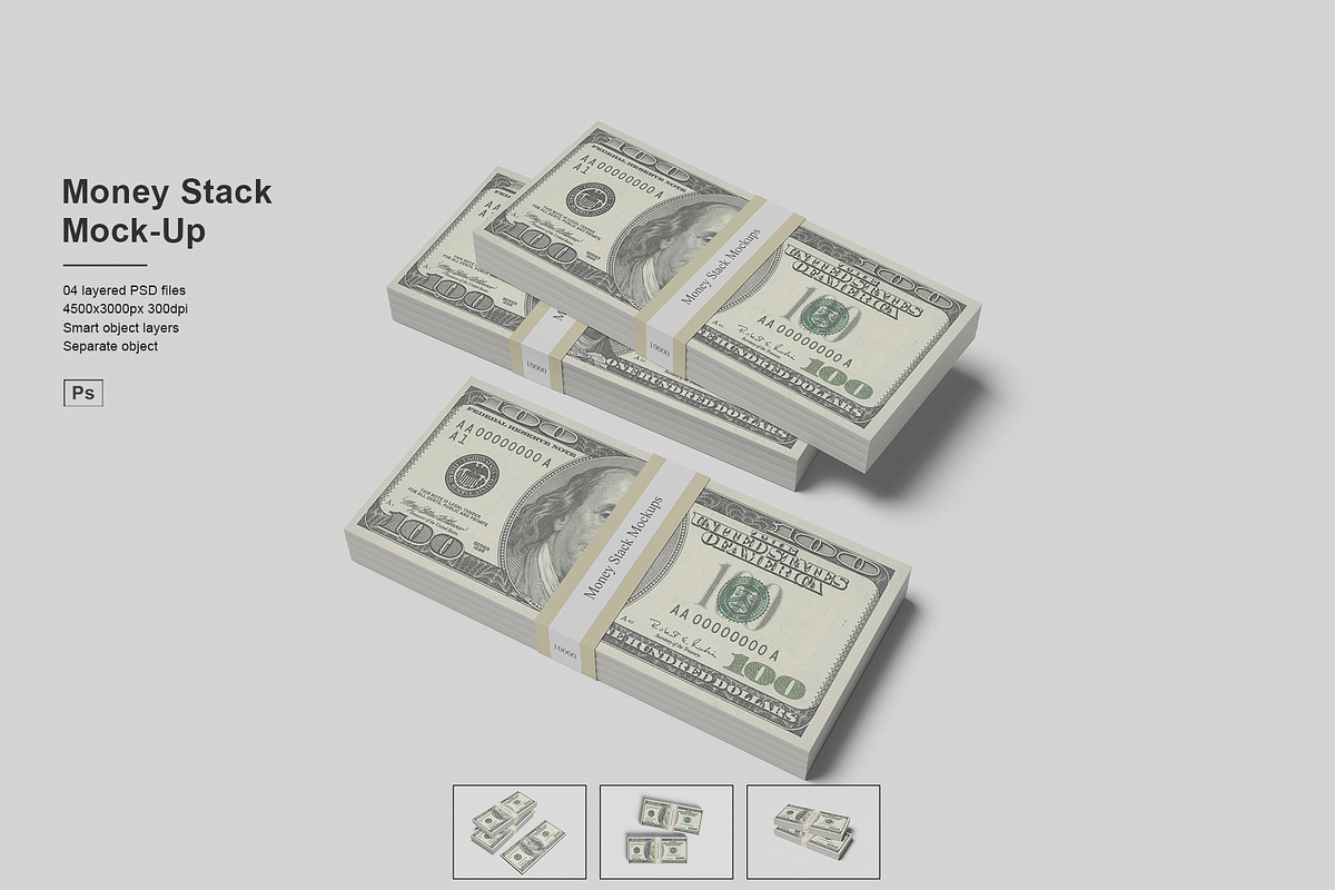 Money Stack Mockups, a Print Template by Pexelcorner (Photo 1 of 5)