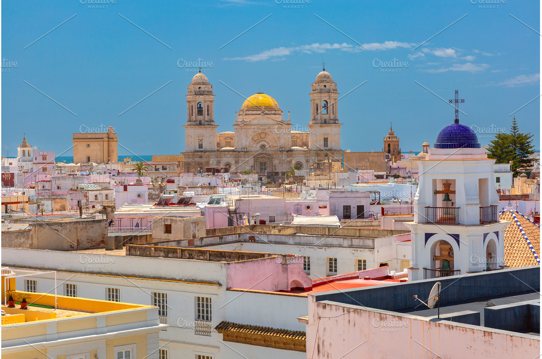 Cadiz skyline with cathedral and, an Architecture Photo by kavalenkava