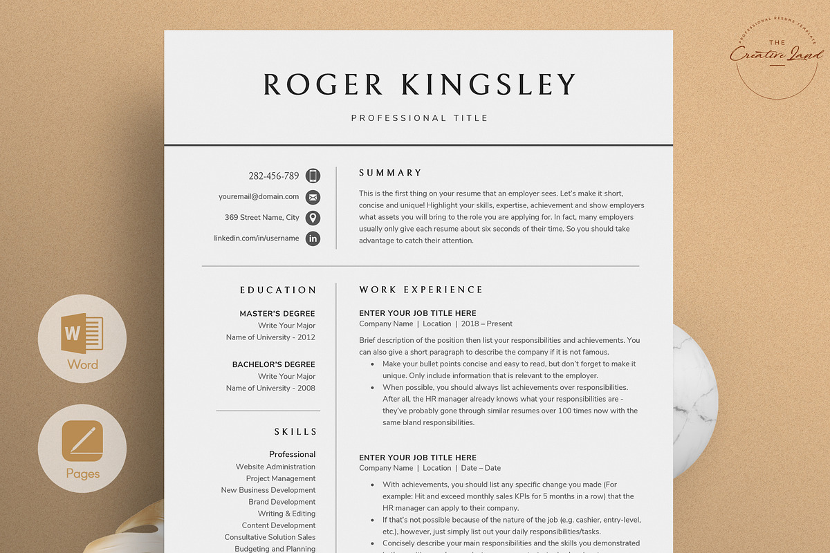 Resume/CV - The Roger, a Resume Template by CreativeLandStudio (Photo 1 of 9)