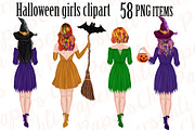 Halloween Girls Clipart, Witches PNG, an Illustration by chilipapers (Thumbnail 1 of 4)