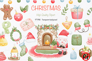 Merry Christmas watercolor clip art
