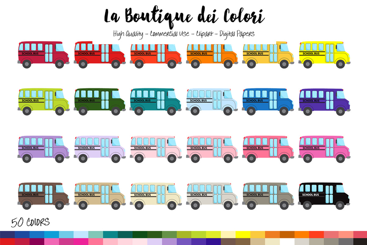 50 School Bus Clip Art, an Education Illustration by La Boutique dei Colori