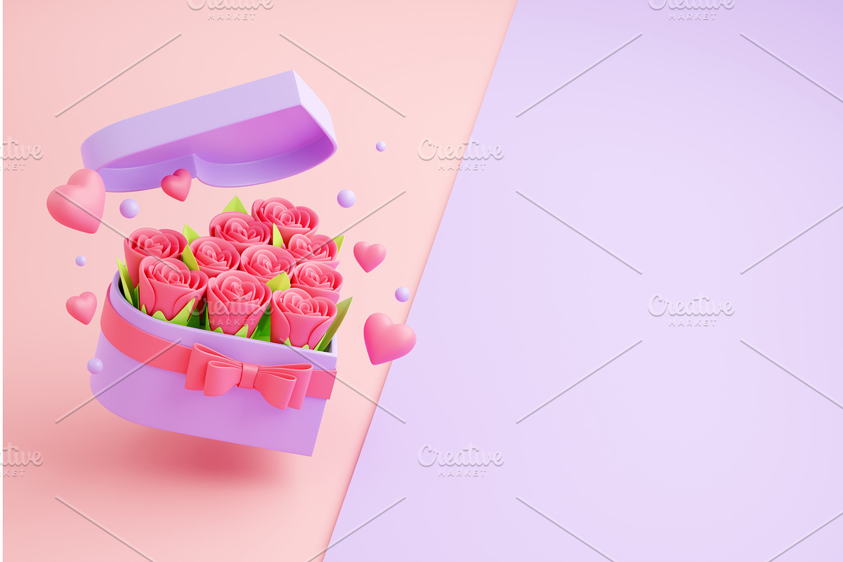 Flower bouquet in heart shaped box, an Environmental 3D Model by YuliiaOsadcha