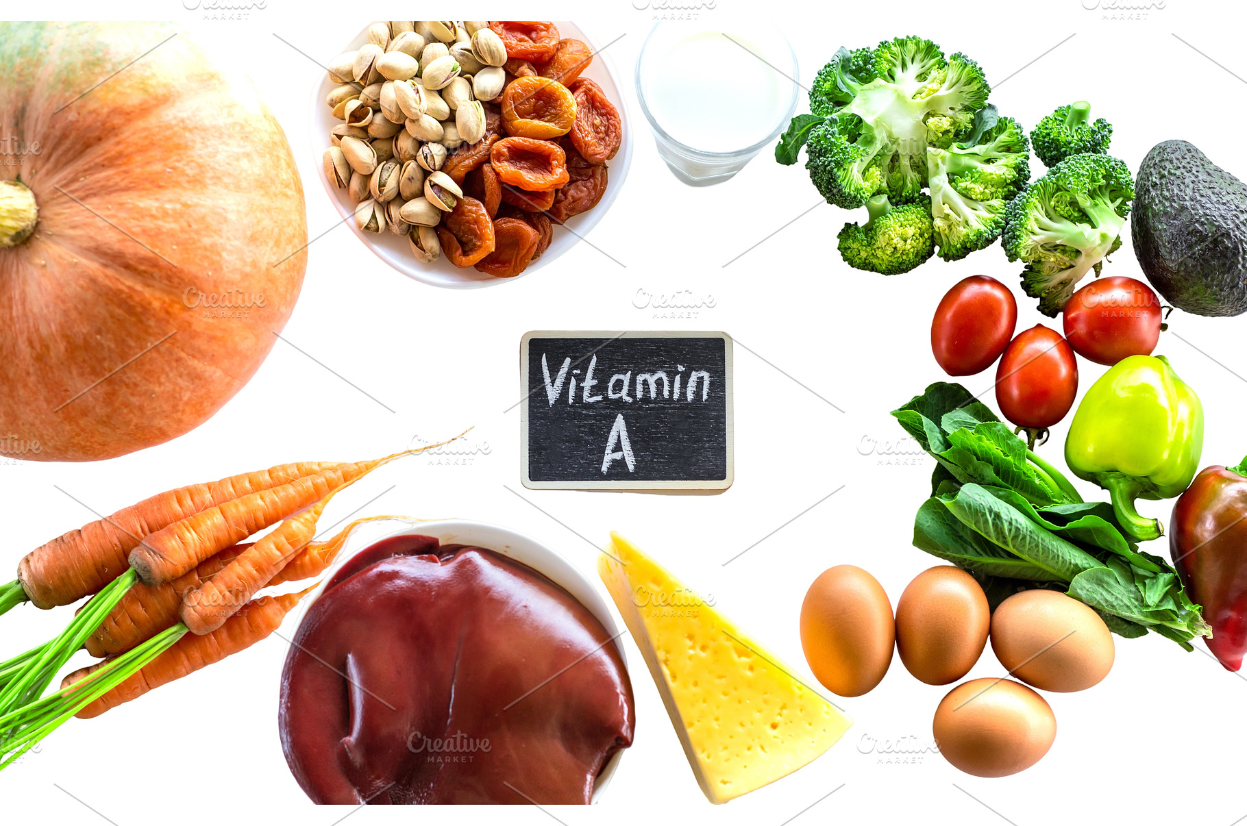 Products containing vitamin A, a Food & Drink Photo by yanadjana
