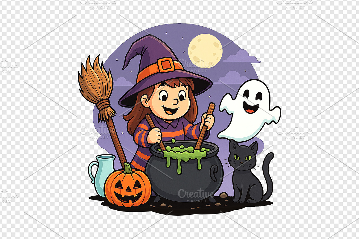 Cute Halloween Witch Cauldron., a Decorative Illustration by kaisorn (Photo 6 of 6)