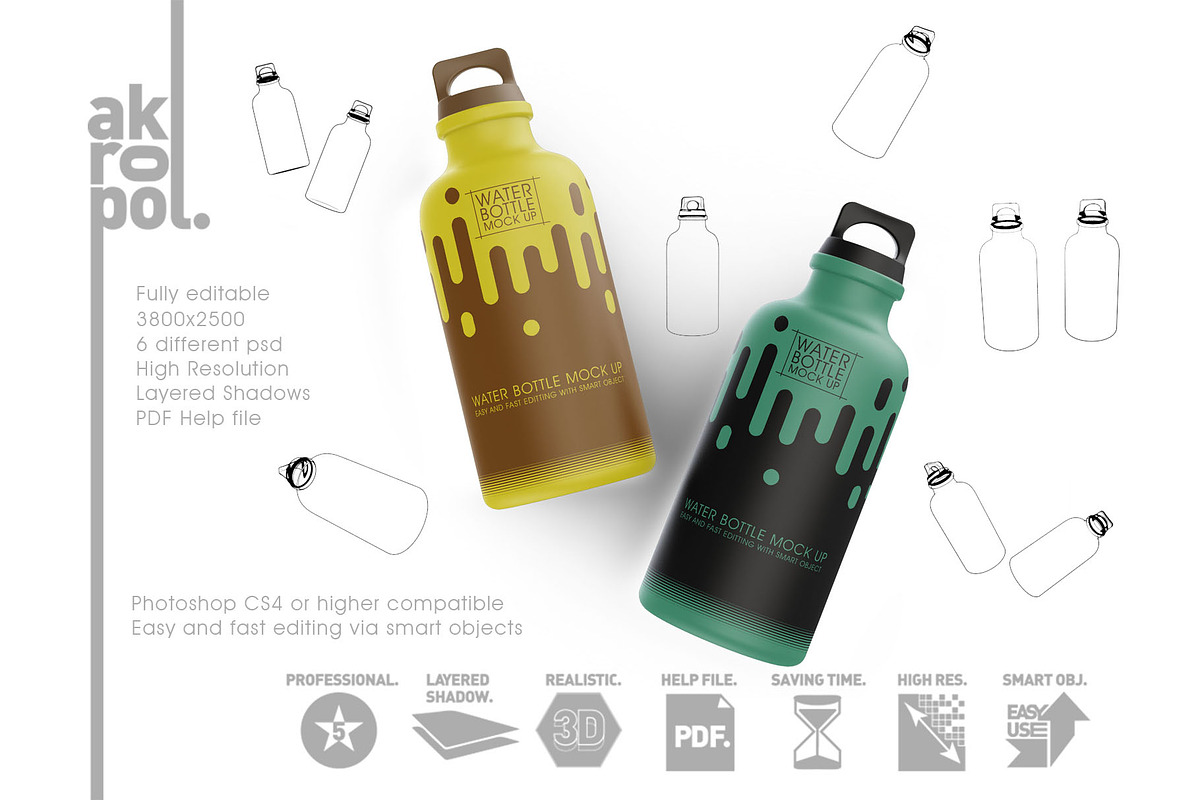 Reusable Water Bottle MockUp, a Cups & Container Mockup by akropol (Photo 4 of 8)
